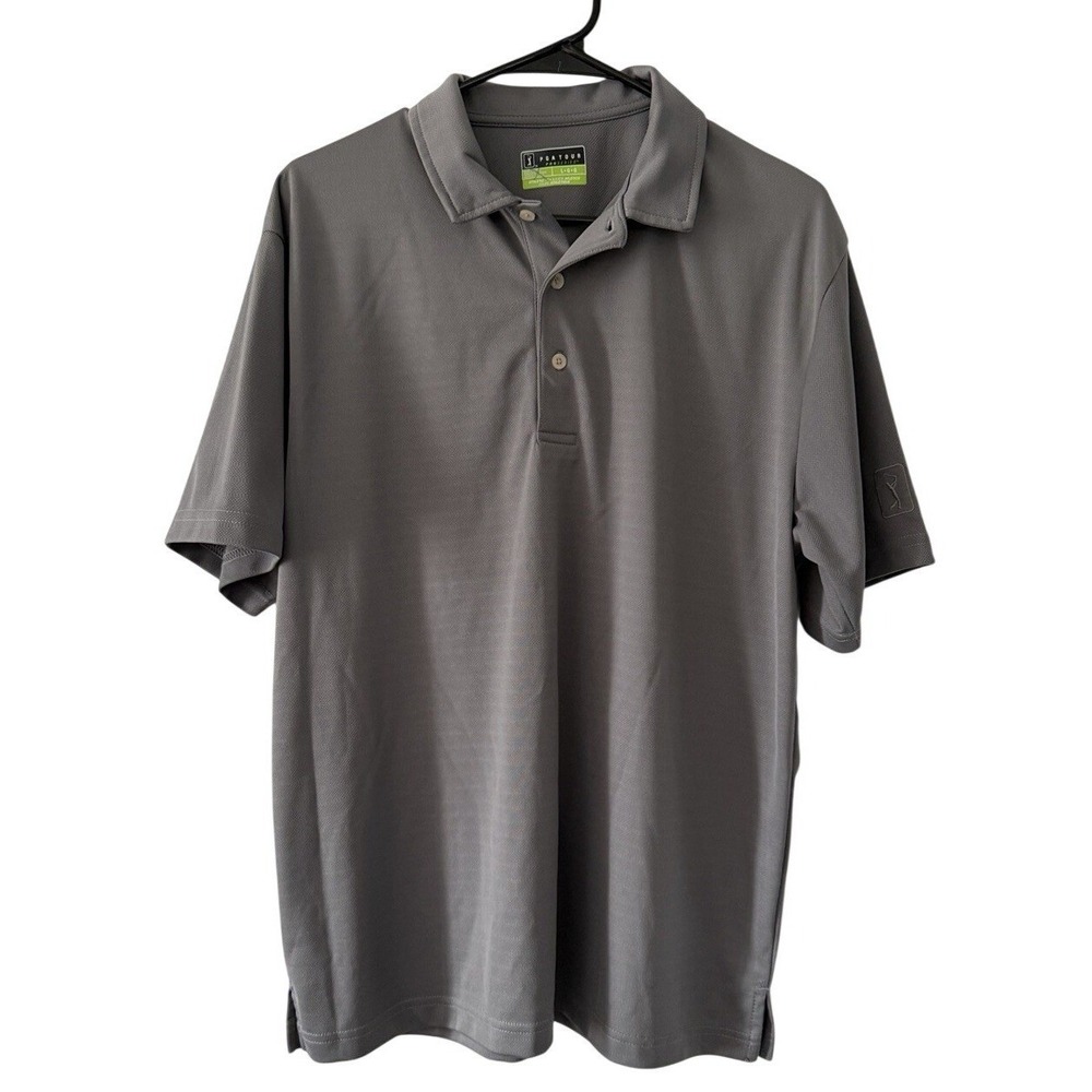 PGA Tour Pro Series Athletic Fit Men's Gray Golf Polo Shirt Short Sleeve Logo Lg